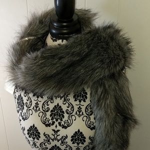 A New Day Faux Fur Scarf Black White Gray